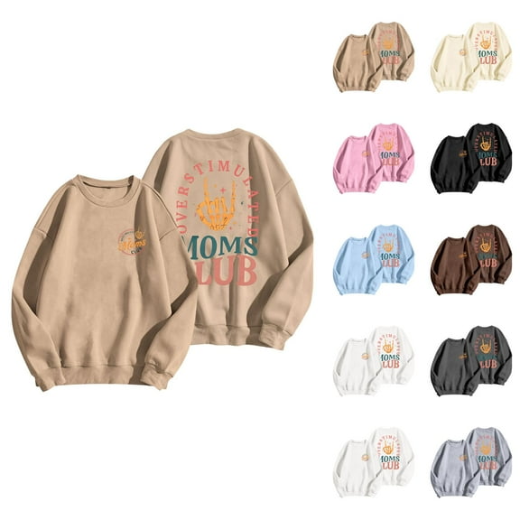 Overstimulated Moms Club Sweatshirts for Women Long Sleeve Crewneck Mom Sweatshirt Mam Shirt Pullover Tops