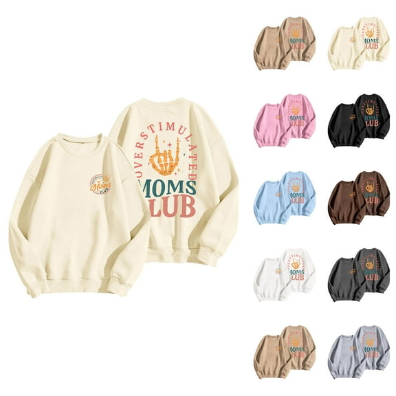 Overstimulated Moms Club Sweatshirts for Women Long Sleeve Crewneck Mom Sweatshirt Mam Shirt Pullover Tops