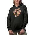 thumbnail image 1 of Overstimulated Moms Club, Wavy Text & Melting Smiling Face, Mother's Day Gift, Black Hooded Sweatshirt or Hoodie, XL, 1 of 5