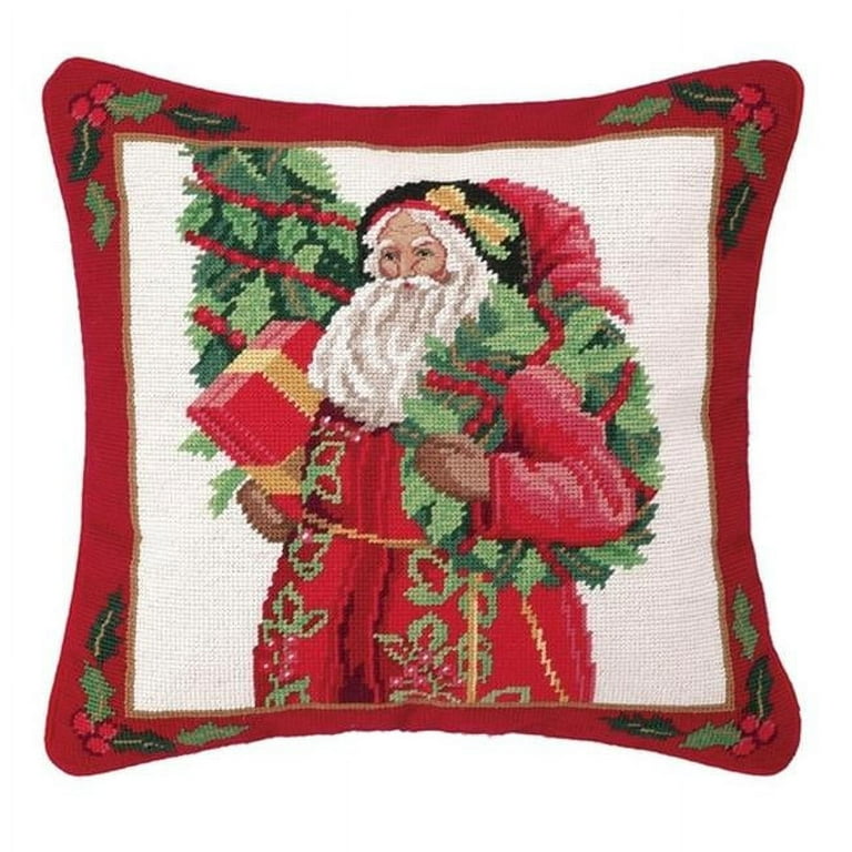 Overstock 16 x 16 in. Lynn Haney Holly Sparkle Needlepoint Pillow