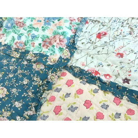 Overstock Blue Floral Patchwork Cotton Quilt, King - Reversible