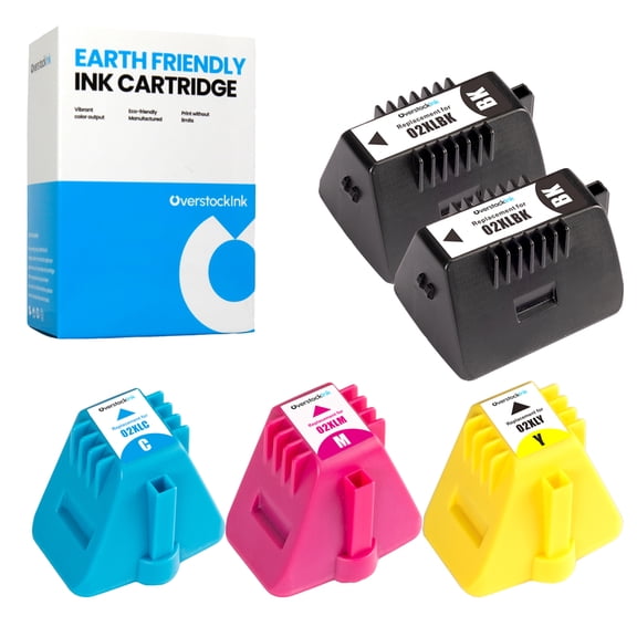 OverstockInk 02 Cartridges 5-Pack Compatible for HP 02 for PhotoSmart D6160 (2 BK, 1 each C, M, Y)