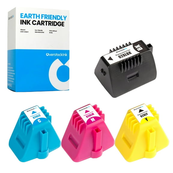 OverstockInk 02 Ink Cartridges 4-Pack Compatible for HP 02 for PhotoSmart C8100 (1 each BK, C, M, Y)