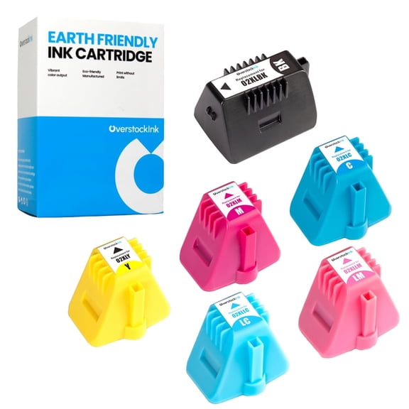 OverstockInk 02 Printer Ink Cartridges 6-Pack Compatible for HP02 for PhotoSmart D7100 (1 each BK, C, M, Y, LC, LM)