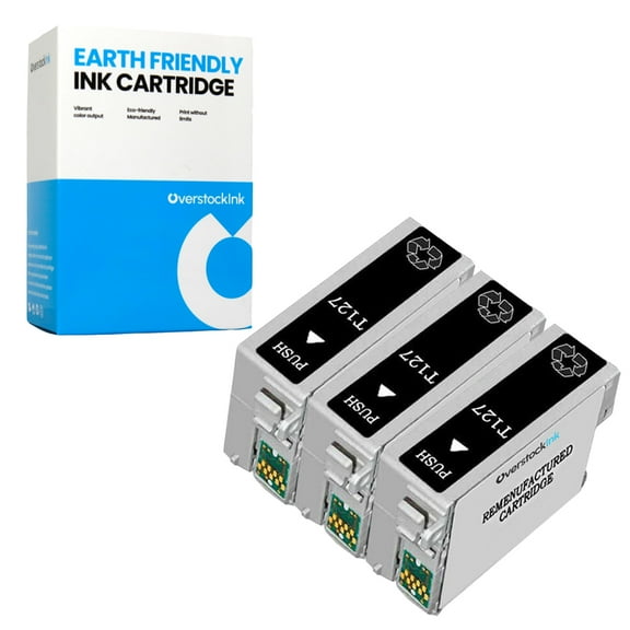 OverstockInk 127 Ink Black Cartridges Compatible for Epson 127 Ink Cartridge for Workforce 545 (3 Black)