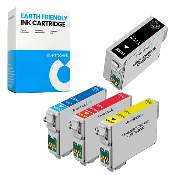 OverstockInk 127 Ink Cartridges 4-Pack Compatible for Epson 127 for Workforce WF-7010 (1 each BK, C, M, Y)