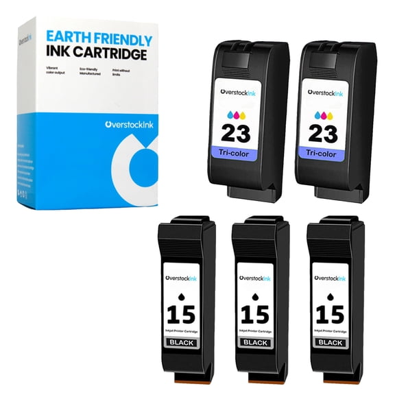 OverstockInk 15 23 Printer Cartridges Compatible for HP 15 23 Ink for DeskJet 810 810C 812 812C PSC 500 500xi (3 Black, 2 Tri-color)