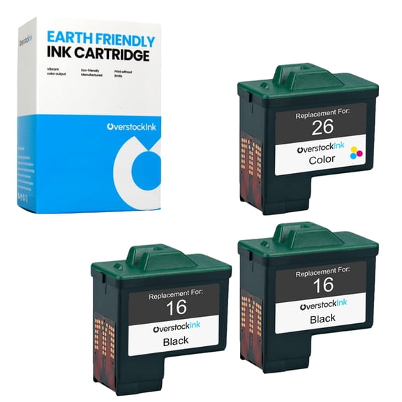 OverstockInk 16-26 Ink Cartridges Combo Pack 3 Compatible for Lexmark 16 26 Ink Cartridge for Z Series Z601 Z602 Z603 Z605 Z611 Z612 Z613 Z614 Z615 Z617 Z640 LA LV Z645 Z647 LA LV (2 Black, 1 Color)