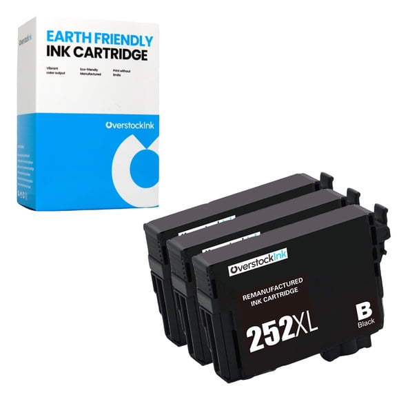 OverstockInk 252XL Ink Black Cartridges Compatible for Epson 252 252XL for Workforce WF-7110 (3 Black)