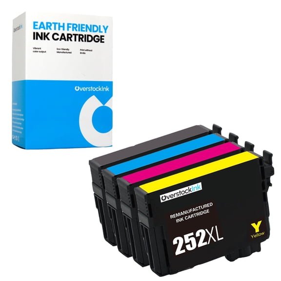 OverstockInk 252XL Ink Cartridges 4-Pack Compatible for Epson 252 252XL for Workforce WF-7720DTWF (1 each BK, C, M, Y)