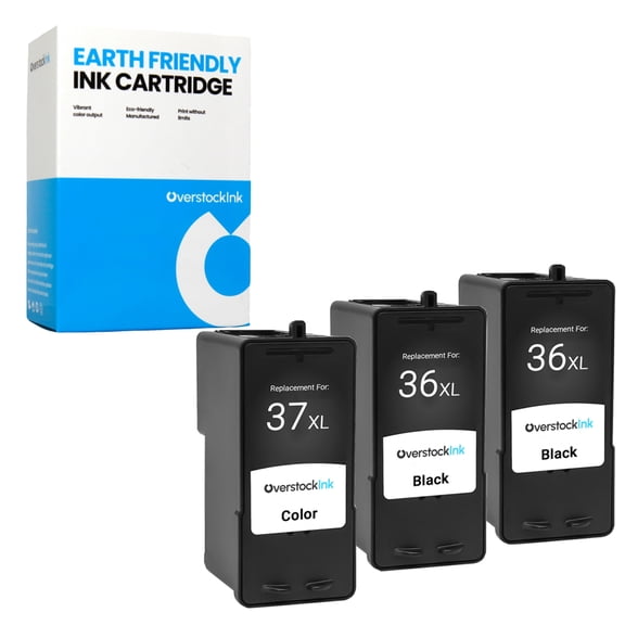 OverstockInk 36XL 37XL Ink Cartridges Combo Pack 3 Compatible for Lexmark 36 37 Ink Cartridge for X Series X3650 X4650 X5650 X5650es X6650 X6675 Z Series Z2400 Z2420 (2 Black, 1 Color)