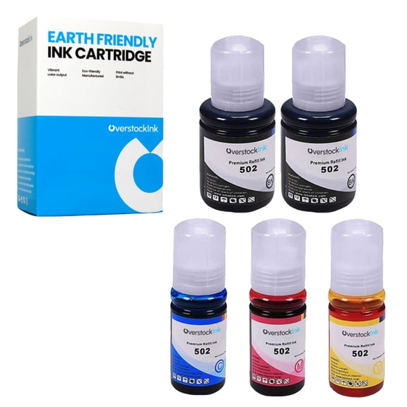 OverstockInk 502 Ink Refill Bottles 5-Pack Compatible for Epson 502 T502 for Workforce ST-2000 (2 BK, 1 each C, M, Y)