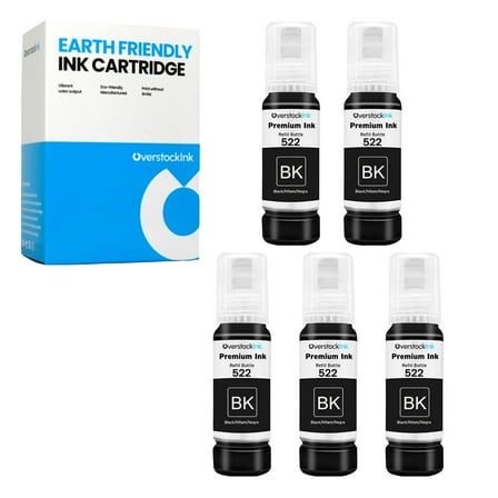 OverstockInk 522 Black Ink Refill Bottles Compatible for Epson 522 T522 for EcoTank ET-2803 (5 Black)