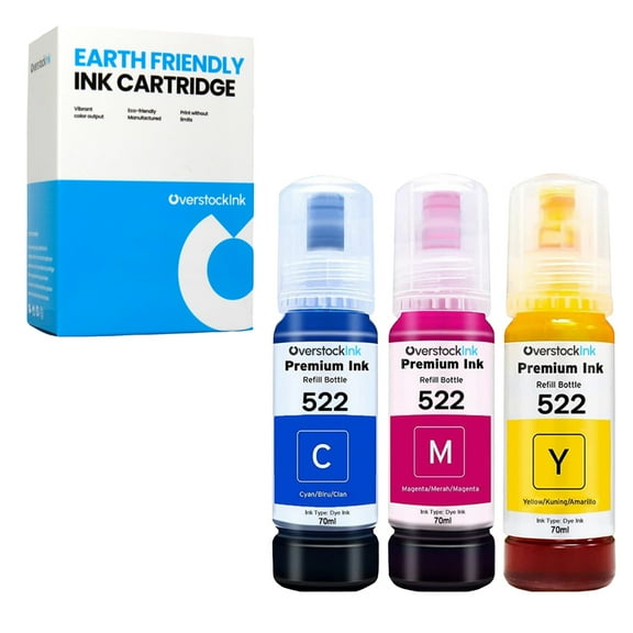 OverstockInk 522 Color Ink Bottles Compatible for Epson 522 T522 for EcoTank ET-4810 (1 each C, M, Y)