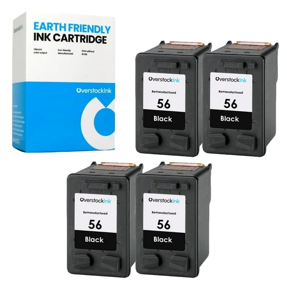 OverstockInk 56 Cartridges Black Compatible for HP 56 for PSC 1110 1110v 1200 1205 1209 1210 (4 Black)
