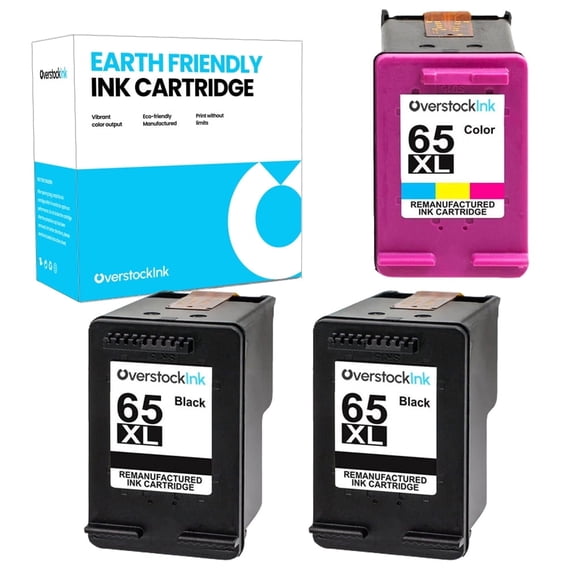 OverstockInk 65XL Combo Pack of 3 Printer Ink Cartridges Compatible for HP 65 DeskJet AMP ENVY (2 Black, 1 Color)