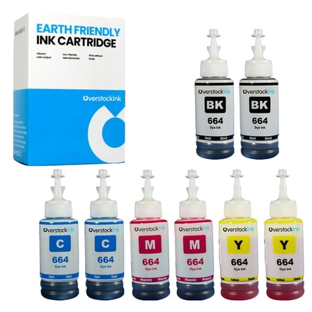 OverstockInk 664 Printer Ink Bottles 8-Pack Compatible for Epson 664 T664 for WorkForce ET-4550 (2 each BK, C, M, Y)