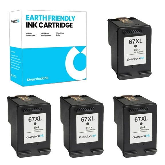 OverstockInk 67XL Black Cartridges Compatible for HP 67 Black Ink Cartridge for DeskJet 2724 2725 2732 ENVY 6050e 6052 6052e (4 Black)