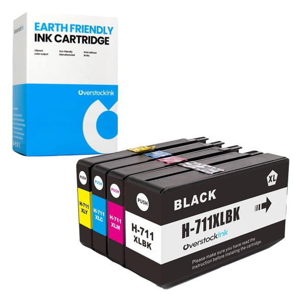 OverstockInk 711 Ink Cartridges Combo Pack of 4 Compatible for HP 711 for DesignJet T100 (1 each BK, C, M, Y)