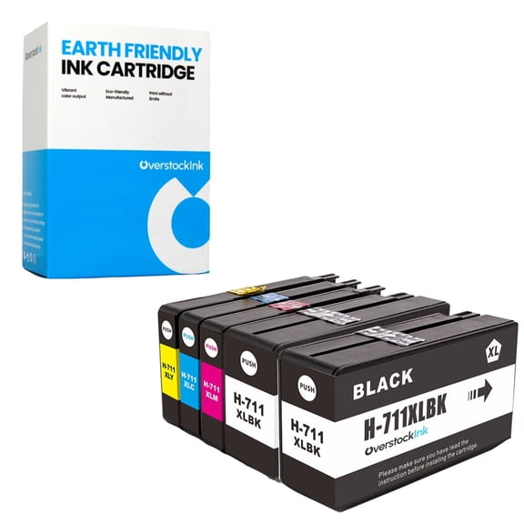 OverstockInk 711 Printer Ink Cartridges 5-Pack Compatible for HP711 for DesignJet T120 (2 BK, 1 each C, M, Y)