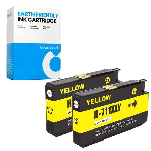 OverstockInk 711 Yellow Ink Cartridges Compatible for HP711 for DesignJet T100 (2 Yellow)
