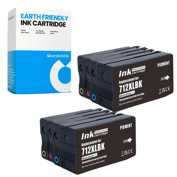 OverstockInk 712 Printer Cartridges 8-Pack Compatible for HP712 for DesignJet T630 (2 each BK, C, M, Y)
