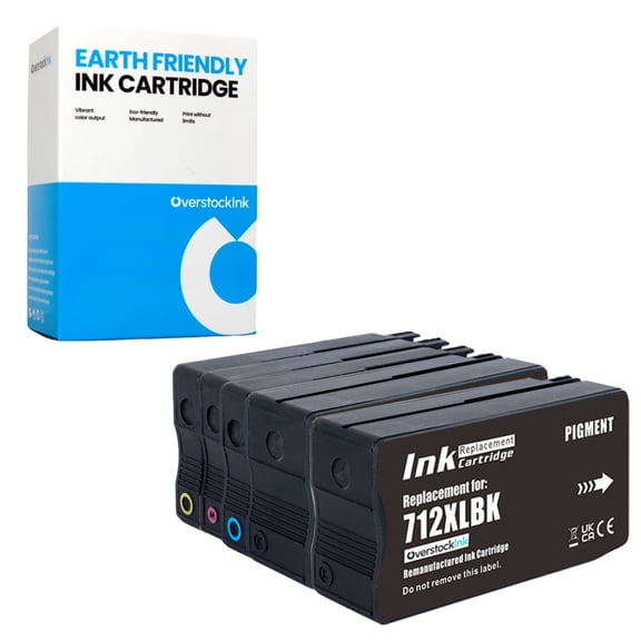 OverstockInk 712 Printer Ink Cartridges 5-Pack Compatible for HP712 for DesignJet T250 (2 BK, 1 each C, M, Y)