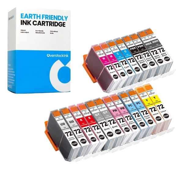 OverstockInk 72 Cartridges Compatible for Canon PGI-72 (Works with PIXMA PRO-10, PRO-10S, 20-Pack: 2 each MBK, PBK, C, M, Y, PC, PM, GY, R, CO)