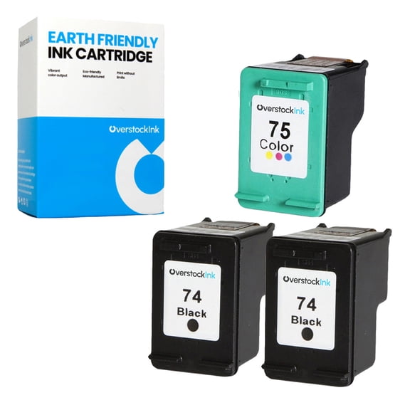 OverstockInk 74 and 75 Ink Cartridges Compatible for HP 74 75 for PhotoSmart C5200 (2 BK, 1 C)