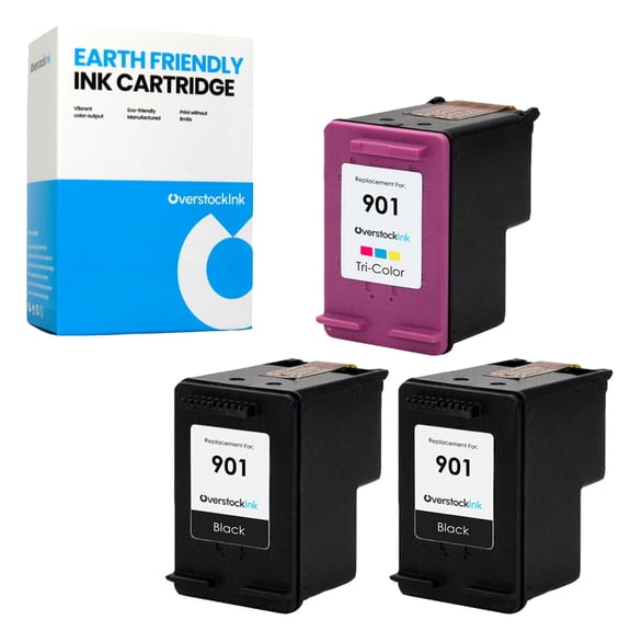 OverstockInk 901 Cartridges Compatible for HP 901 Ink for DeskJet P2500 OfficeJet J4500 J4524 J4525 J4535 J4540 J4550 J4580 J4585 J4624 J4640 J4660 J4680 J4680c J4860 J6524 (2 Black, 1 Tri-color)