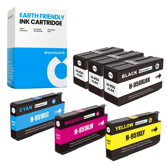 OverstockInk 950 951 XL Ink Cartridges Compatible for HP 950XL 951XL for OfficeJet Pro 8630 (3 BK, 1 each C, M, Y)