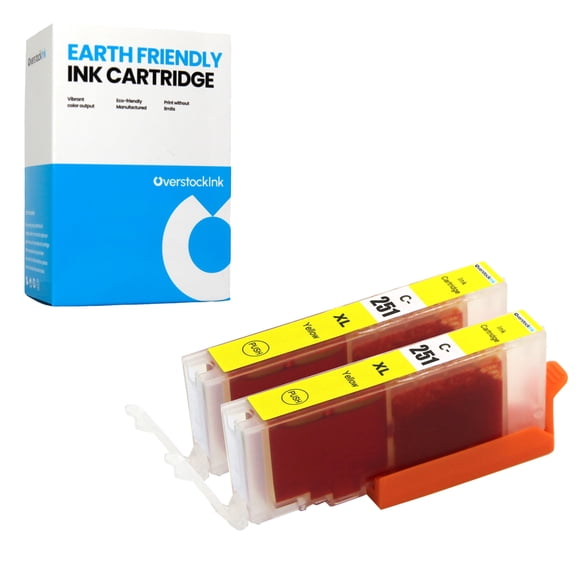 OverstockInk CLI-251XLY Ink Cartridge Compatible for Canon CLI-251XL Ink Cartridge for PIXMA MG5422 MG5500 MG5520 MG5522 MG5620 MG5622 MG6320 MG6420 MG6620 MG7120 MG7520 MX722 MX920 MX922 (2 Yellow)