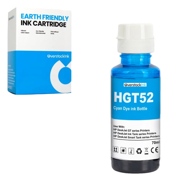 OverstockInk GT52 Cyan Ink Bottle Compatible for HP GT51 Ink Bottle for DeskJet GT 5810 GT 5811 GT 5820 GT 5821 GT 5822 Ink Tank 115 116 310 315 318 319 410 412 415 416 418 419 (1 Cyan)