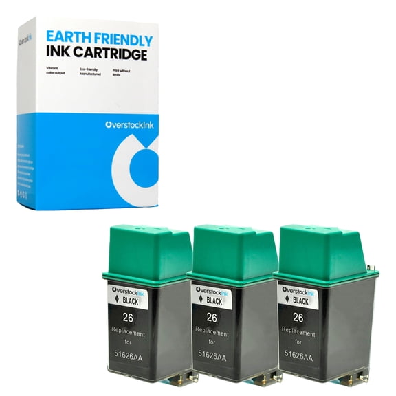 OverstockInk Ink 26 Cartridges Compatible for HP 2276a 2277a 2279a DesignJet 200 200 Plotter 200d 200e 220 600 Plotter DeskJet 400 400L 420 420C 500 500C 500P 510 520 540 540c 550 550C 560 (3 Black)