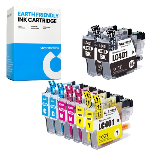 OverstockInk LC401 Ink Cartridges 8-Pack Compatible for Brother LC401 Ink for MFC-J1012DW (2 each Black, Cyan, Magenta, Yellow)