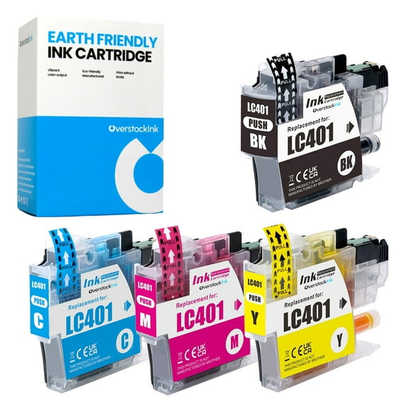 OverstockInk LC401 Ink Cartridges Compatible for Brother LC401 Ink for DCP-J1800DW (1 each Black, Cyan, Magenta, Yellow)