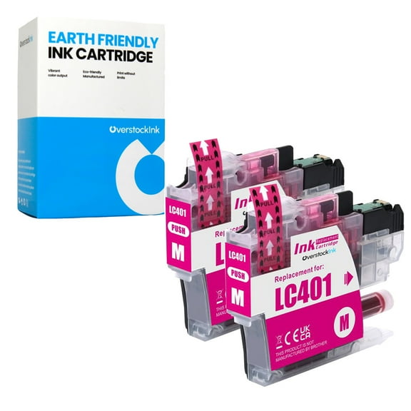 OverstockInk LC401 Magenta Ink Cartridges Compatible for Brother LC401 Ink for MFC-J1800DW (2 Magenta)