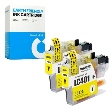OverstockInk LC401 Yellow Ink Cartridges Compatible for Brother LC401 Ink for DCP-J1050DW (2 Yellow)