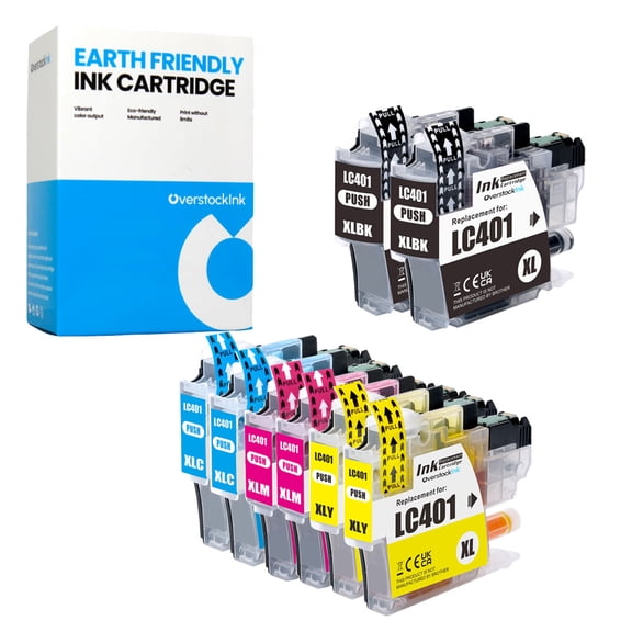 OverstockInk LC401XL Ink Cartridges 8-Pack Compatible for Brother LC401 Ink for MFC-J1010DW (2 each Black, Cyan, Magenta, Yellow)