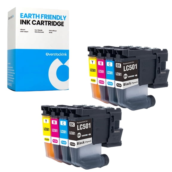 OverstockInk LC501 Printer Ink Cartridges Compatible for Brother LC501 Ink Cartridge for MFC Series J1260DW J1360DW J1410DW (2 each Black, Cyan, Magenta, Yellow)