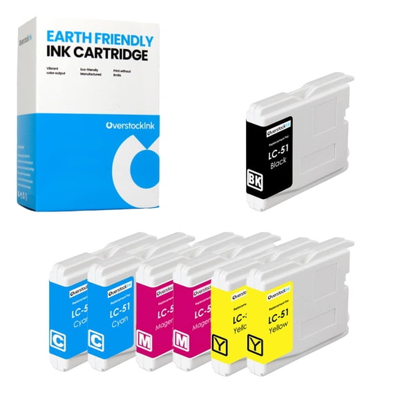 OverstockInk LC51 Cartridges Compatible for Brother LC51 Ink for MFC 665CW (1 Black, 2 each Cyan, Magenta, Yellow)