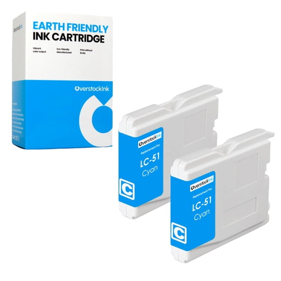 OverstockInk LC51 Cyan Ink Cartridges Compatible for Brother LC51 Ink for DCP 350c 353C (2 Cyan)