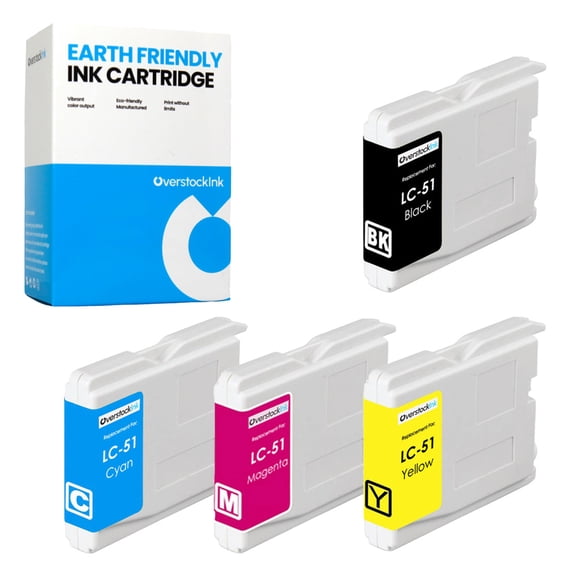 OverstockInk LC51 Ink Cartridges Compatible for Brother LC51 Ink for MFC 885CW (1 each Black, Cyan, Magenta, Yellow)