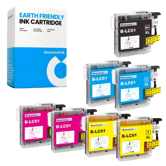 OverstockInk LC61 Cartridges Compatible for Brother LC61 Ink for DCP J125 (1 Black, 2 each Cyan, Magenta, Yellow)
