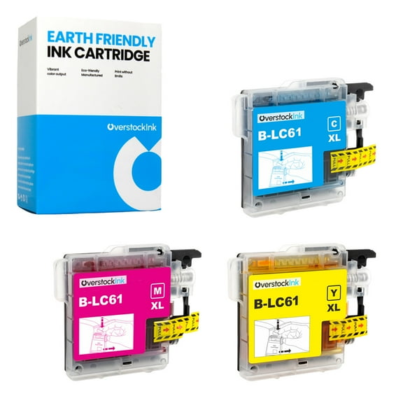 OverstockInk LC61 Color Ink Cartridges Compatible for Brother LC61 Ink for DCP 585CW (1 each Cyan, Magenta, Yellow)