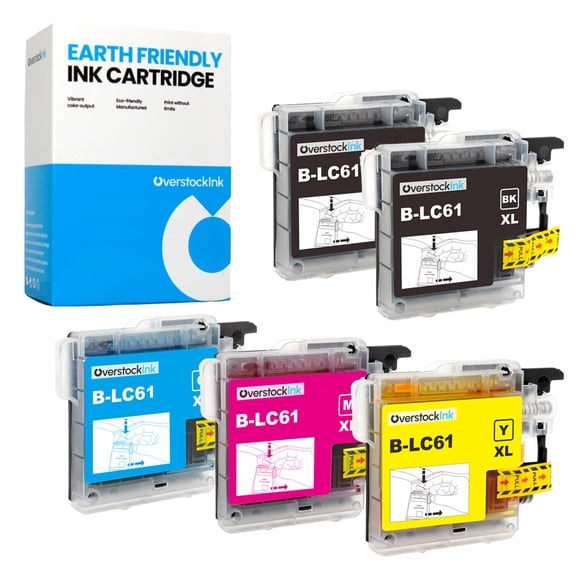 OverstockInk LC61 Series Ink Cartridges Compatible for Brother LC61 Ink for MFC J615W (2 Black, 1 each Cyan, Magenta, Yellow)