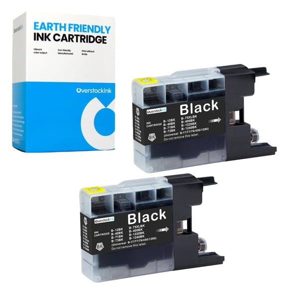 OverstockInk LC75BK Ink Cartridges Compatible for Brother LC75 Ink Cartridge for DCP J525W J725DW J925DW MFC J280W J425W J430W J435W J5910DW J625DW J6510DW J6710DW J6910DW J825DW J835DW (2 Black)