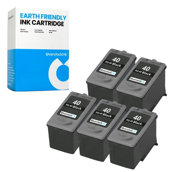 OverstockInk PG40 Ink Cartridges Compatible for Canon PG-40 Ink Cartridge for PIXMA iP1200 iP1700 iP1800 iP1900 iP2200 iP2500 iP2600 MP140 MP150 MP170 MP220 MP450 MP460 MP470 MX310 MX318 (5 Black)