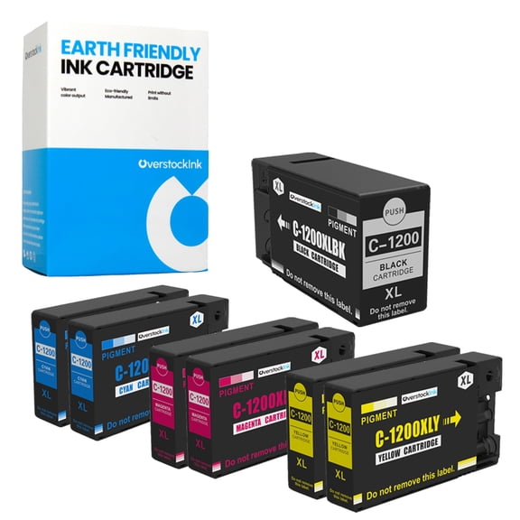 OverstockInk PGI-1200XL Series Ink Cartridges Compatible for Canon PGI-1200XL Ink Cartridge for MAXIFY MB2020 MB2120 MB2320 MB2720 (1 Black, 2 each Cyan, Magenta, Yellow)