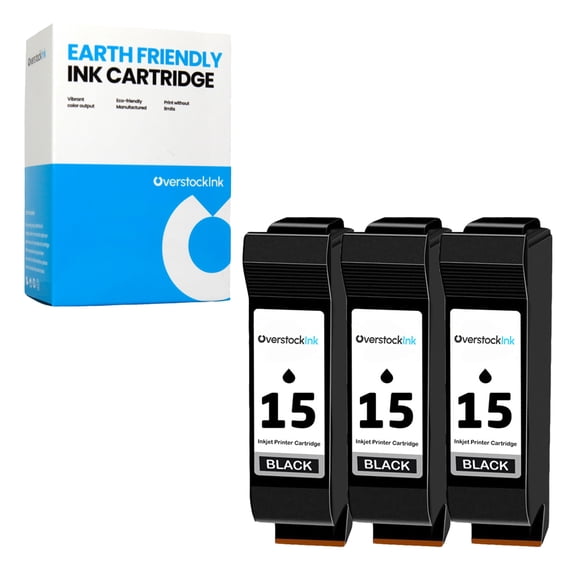 OverstockInk Printer Ink 15 Cartridges Compatible for HP 15 Ink Cartridge for PSC 500 500xi 700 720 750 750xi 760 900 940 950 950vr 950xi (3 Black)